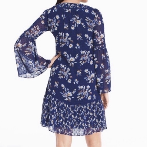 White House Black Market Blue Floral Bell Sleeve Boho Lined Dress New - Picture 3 of 9